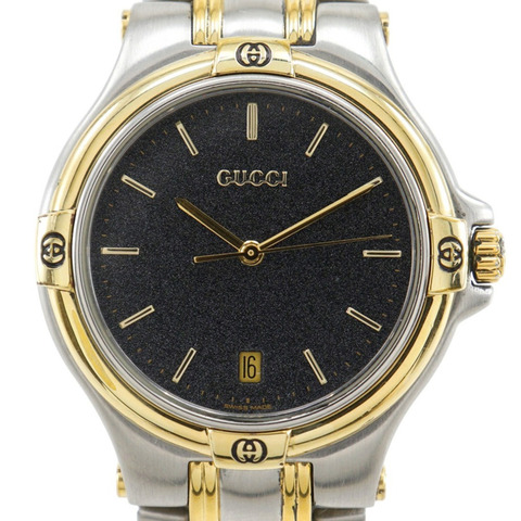 Gucci GUCCI 9040M 男士腕錶，不鏽鋼石英模擬錶殼，黑色錶盤