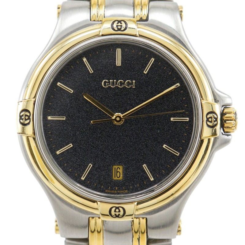 Gucci GUCCI 9040M 男士腕錶，不鏽鋼石英模擬錶殼，黑色錶盤-0