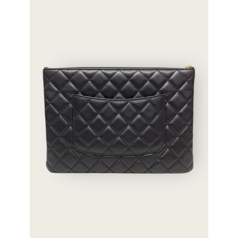 【包稅】CHANEL 黑色羊皮金色鏈條手拿包（中）-4