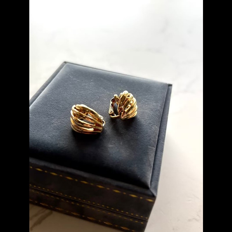 【LA LUNE】中古Dior 金色螺旋貝殼復古耳環 耳夾 首飾飾品 二手 古董 禮物-0