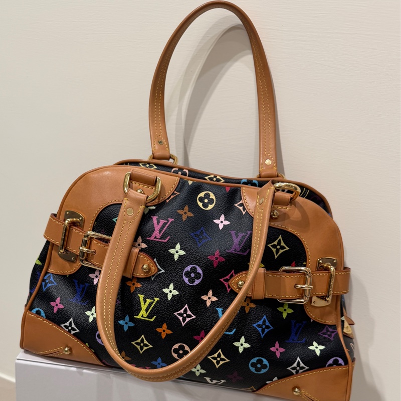 LV黑三彩元寶手提腋下托特包-0