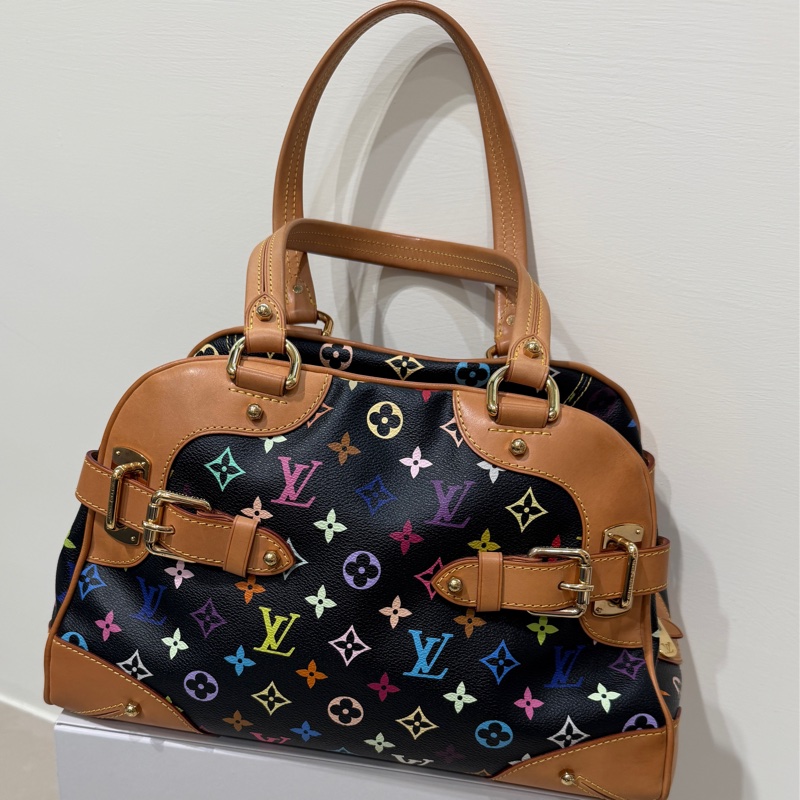 LV黑三彩元寶手提腋下托特包-1