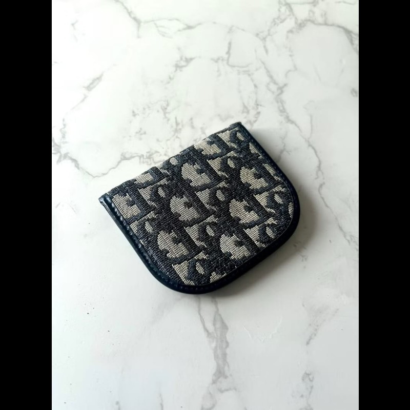 【LA LUNE】古董包 Dior黑藍灰老花錢包 零錢包 耳機收納包 中古包 二手包-2