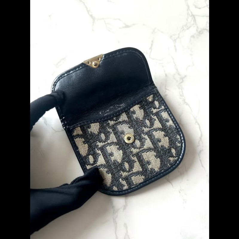 【LA LUNE】古董包 Dior黑藍灰老花錢包 零錢包 耳機收納包 中古包 二手包-4