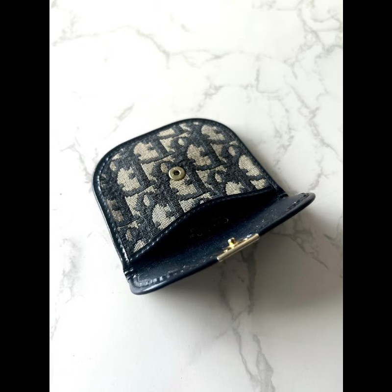 【LA LUNE】古董包 Dior黑藍灰老花錢包 零錢包 耳機收納包 中古包 二手包-7