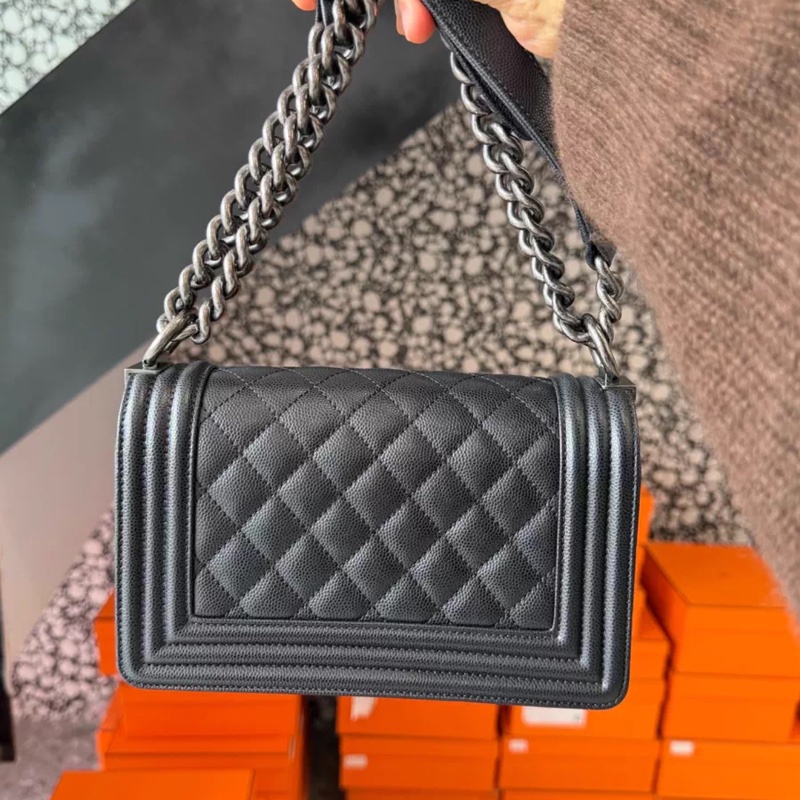 Chanel leboy小號黑銀小號 20cm 芯片款-1