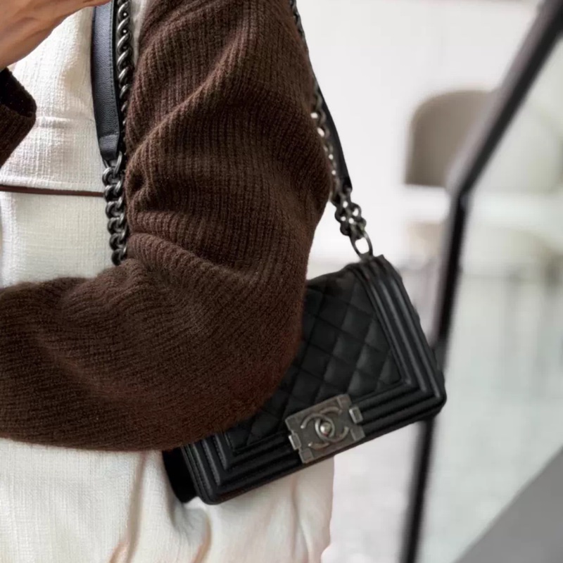 Chanel leboy小號黑銀小號 20cm 芯片款-5