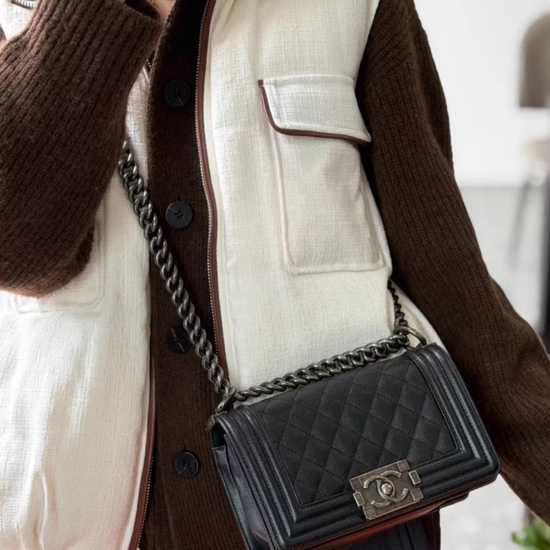 Chanel leboy小號黑銀小號 20cm 芯片款-6