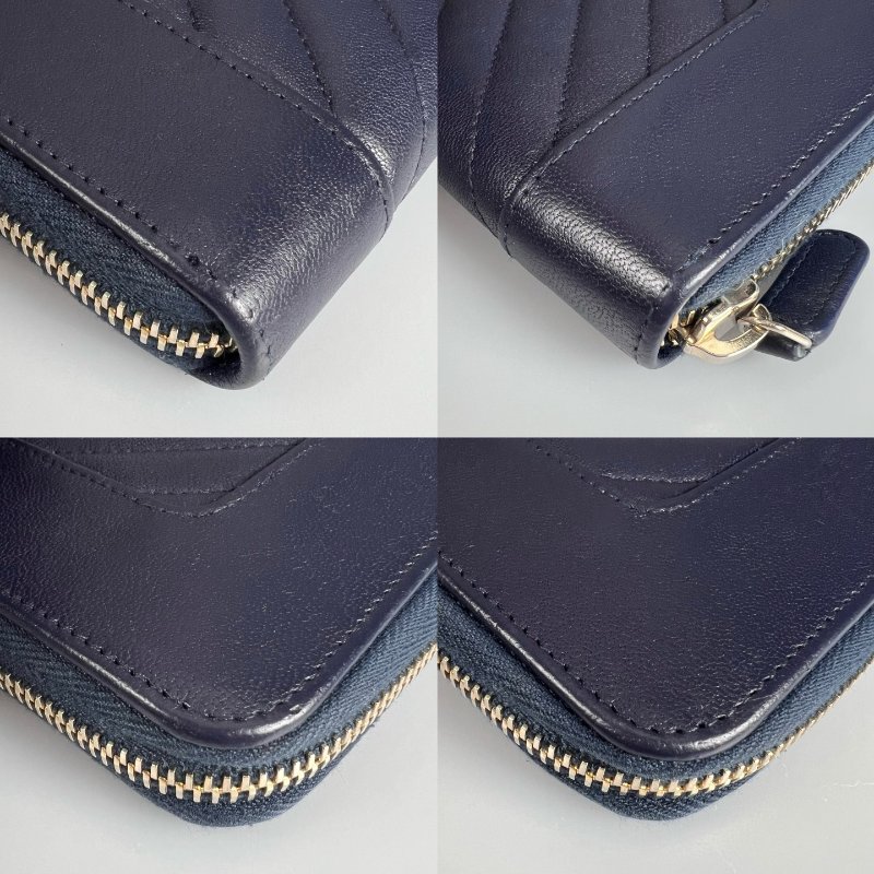 CHANEL 山形紋ㄇ拉長夾 羊皮 海軍藍 24開-11