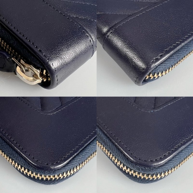 CHANEL 山形紋ㄇ拉長夾 羊皮 海軍藍 24開-12