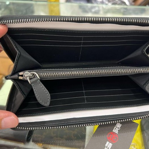 東區正精品㊣BURBERRY 8070254 全新黑灰色格紋黑字ㄇ字拉鍊長夾皮夾 RZ5495-1