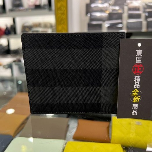 東區正精品㊣BURBERRY 8100529 全新黑灰色格紋黑字零錢袋短夾 RZ6059-5