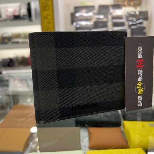 東區正精品㊣BURBERRY 8100529 全新黑灰色格紋黑字零錢袋短夾 RZ6059-6