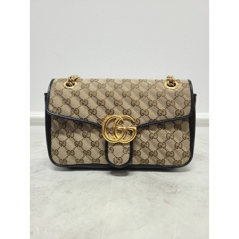【包稅】GUCCI GG Marmont 米色馬特拉塞帆布小號肩背包