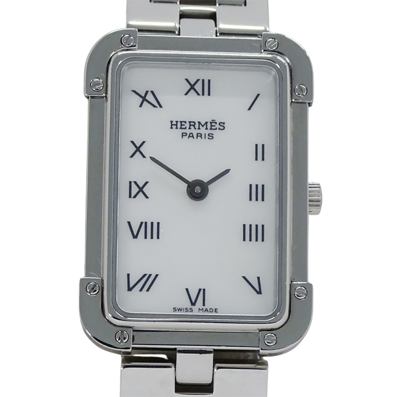 愛馬仕女士腕錶，貝殼石英機芯，不鏽鋼錶殼，CR2.210機芯，銀色，方形，拋光-1
