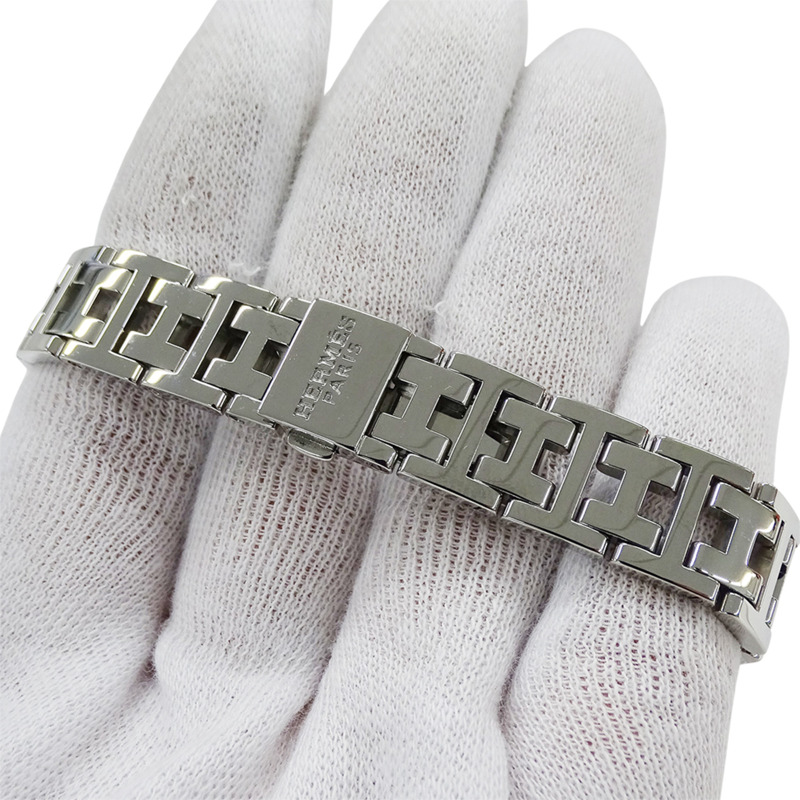 愛馬仕女士腕錶，貝殼石英機芯，不鏽鋼錶殼，CR2.210機芯，銀色，方形，拋光-5