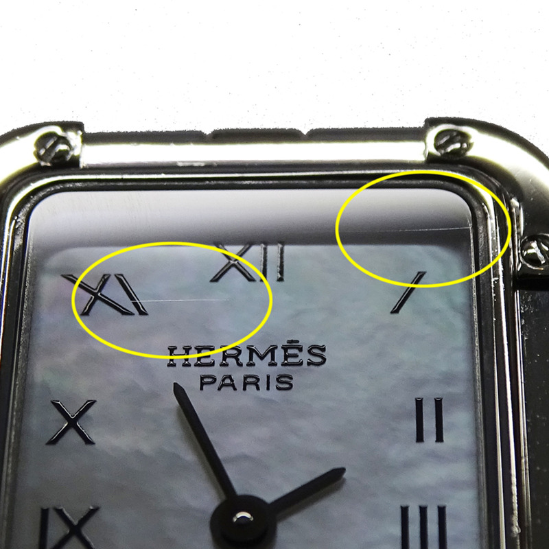 愛馬仕女士腕錶，貝殼石英機芯，不鏽鋼錶殼，CR2.210機芯，銀色，方形，拋光-10