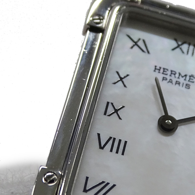 愛馬仕女士腕錶，貝殼石英機芯，不鏽鋼錶殼，CR2.210機芯，銀色，方形，拋光-11