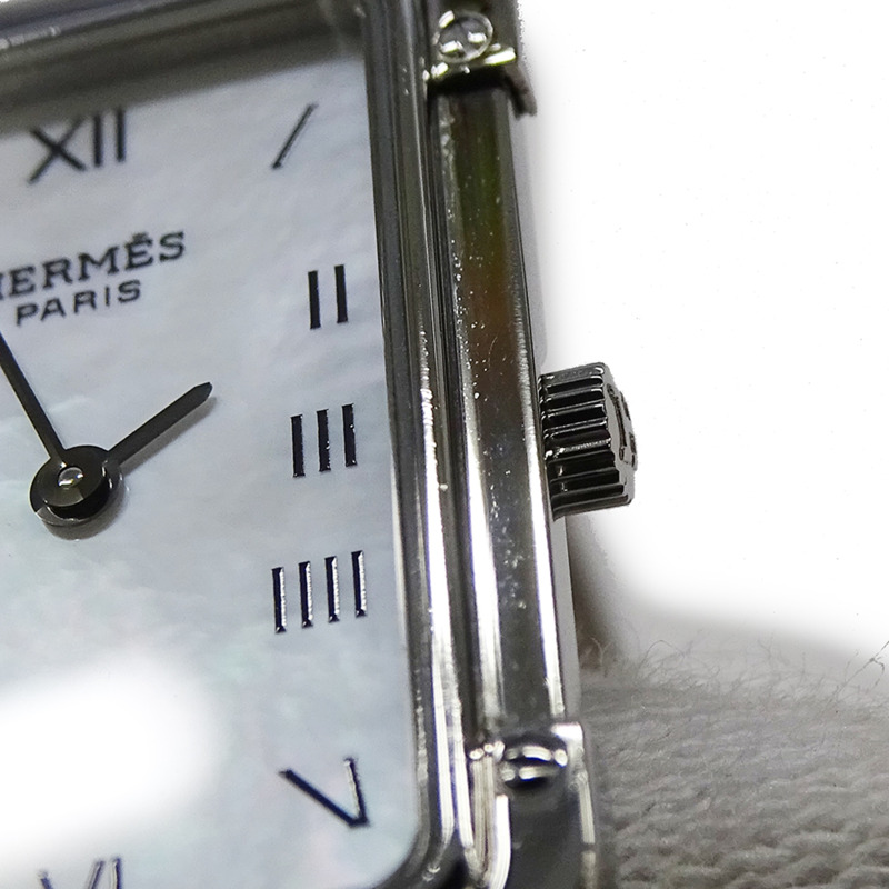 愛馬仕女士腕錶，貝殼石英機芯，不鏽鋼錶殼，CR2.210機芯，銀色，方形，拋光-12