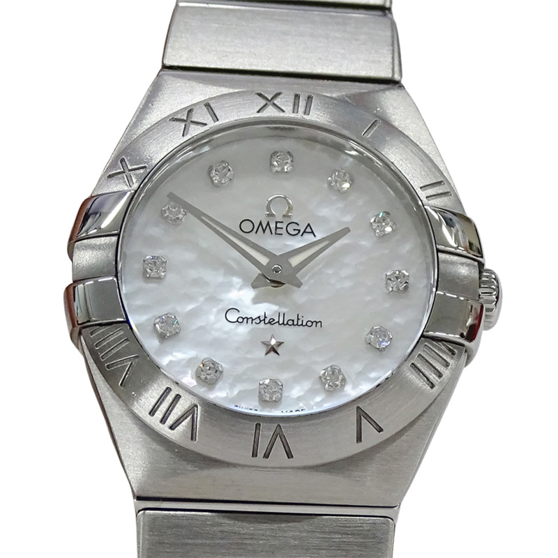 歐米茄星座系列 123.10.24.60.55.001 女士腕錶，鑲嵌 12 顆鑽石，貝殼錶殼，石英機芯，不鏽鋼錶殼，銀色拋光-1