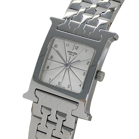 愛馬仕 H 系列女士石英 QZ 腕錶，不鏽鋼錶殼，型號 HH1.210，銀色拋光