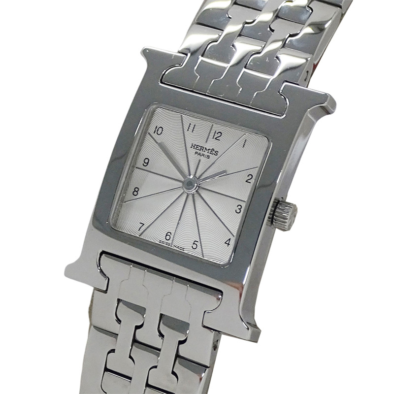 愛馬仕 H 系列女士石英 QZ 腕錶，不鏽鋼錶殼，型號 HH1.210，銀色拋光-0
