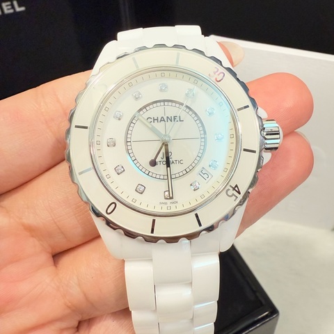 Chanel J12 白陶瓷 38mm 12點鑽款 機械錶