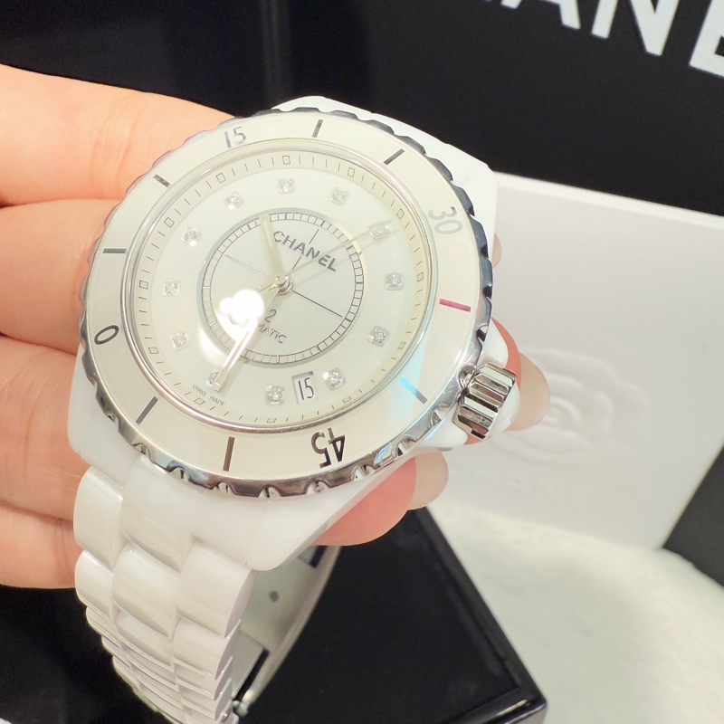 Chanel J12 白陶瓷 38mm 12點鑽款 機械錶-3