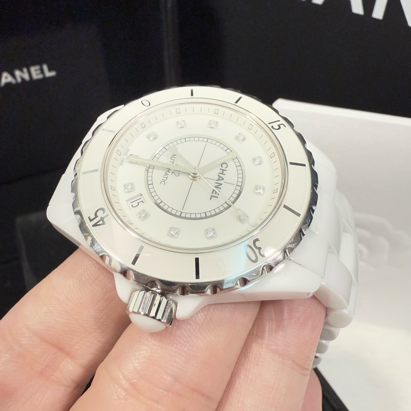 Chanel J12 白陶瓷 38mm 12點鑽款 機械錶-4