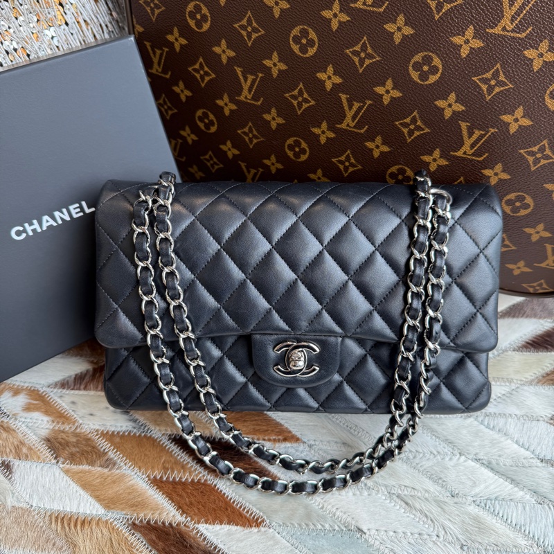 CHANEL菱格紋小羊皮銀鏈COCO包*CF25-0