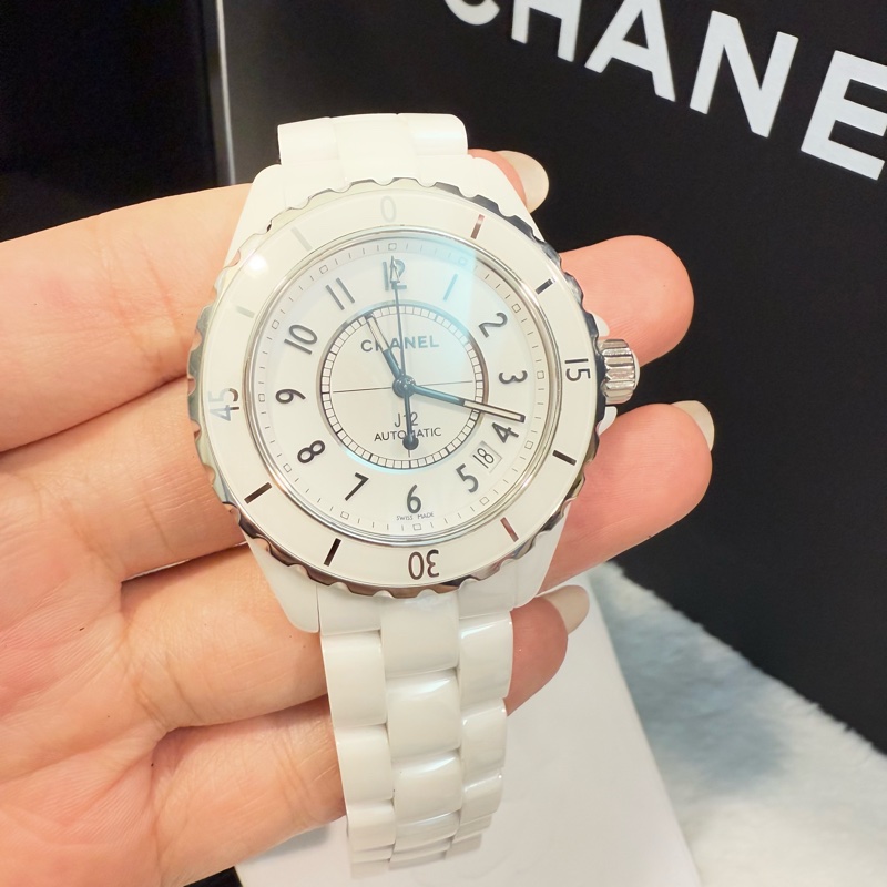 Chanel 香奈兒 白陶瓷J12 12鑽 38mm 機械錶-0