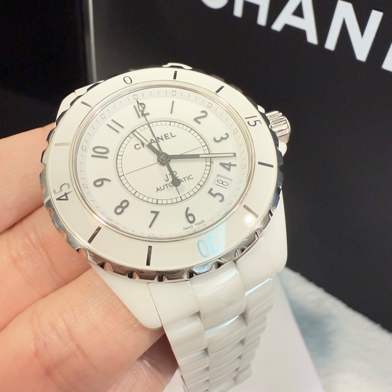 Chanel 香奈兒 白陶瓷J12 12鑽 38mm 機械錶-1