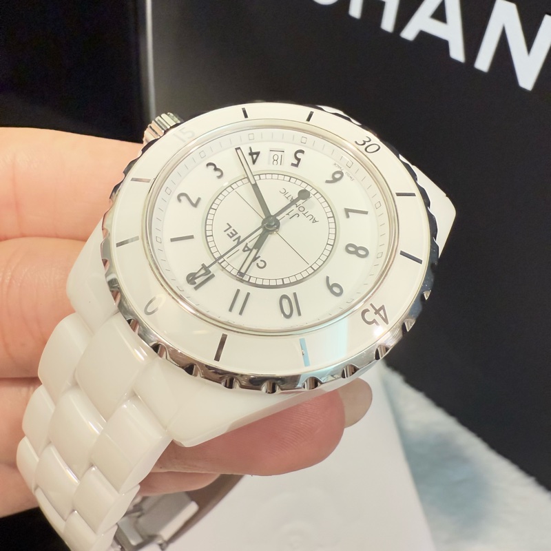 Chanel 香奈兒 白陶瓷J12 12鑽 38mm 機械錶-2