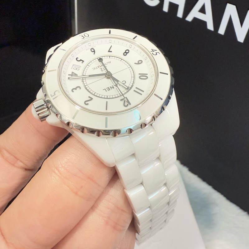 Chanel 香奈兒 白陶瓷J12 12鑽 38mm 機械錶-3