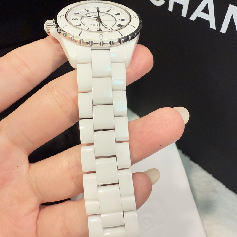 Chanel 香奈兒 白陶瓷J12 12鑽 38mm 機械錶-4