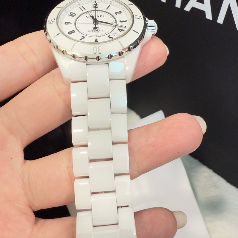 Chanel 香奈兒 白陶瓷J12 12鑽 38mm 機械錶-5