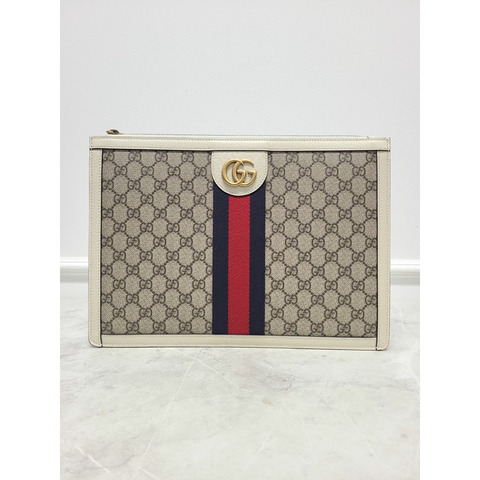 【包稅】GUCCI GG Supreme 白色 Ophidia 手拿包