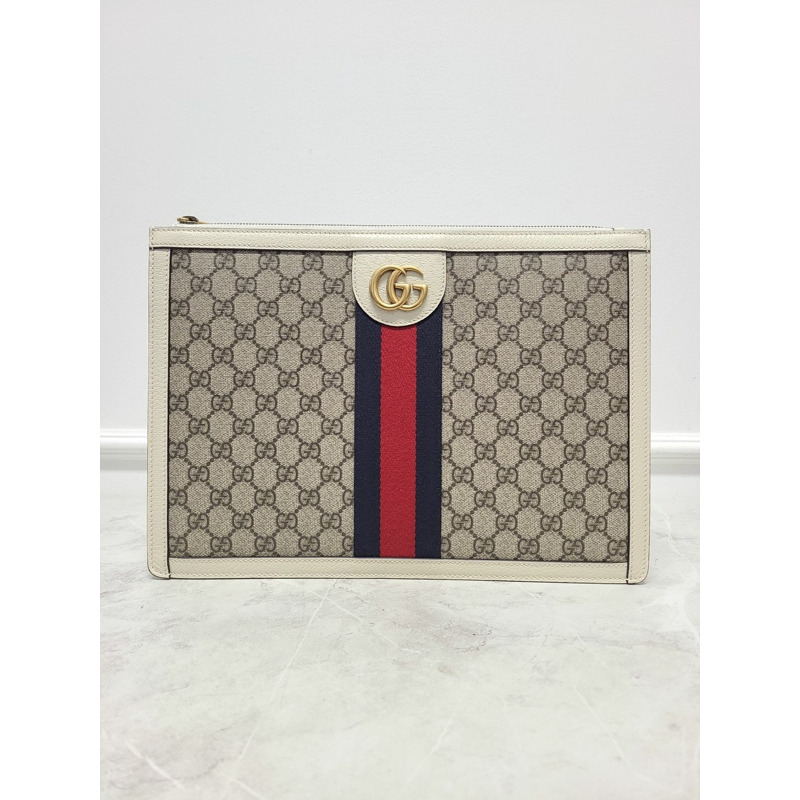 【包稅】GUCCI GG Supreme 白色 Ophidia 手拿包-0
