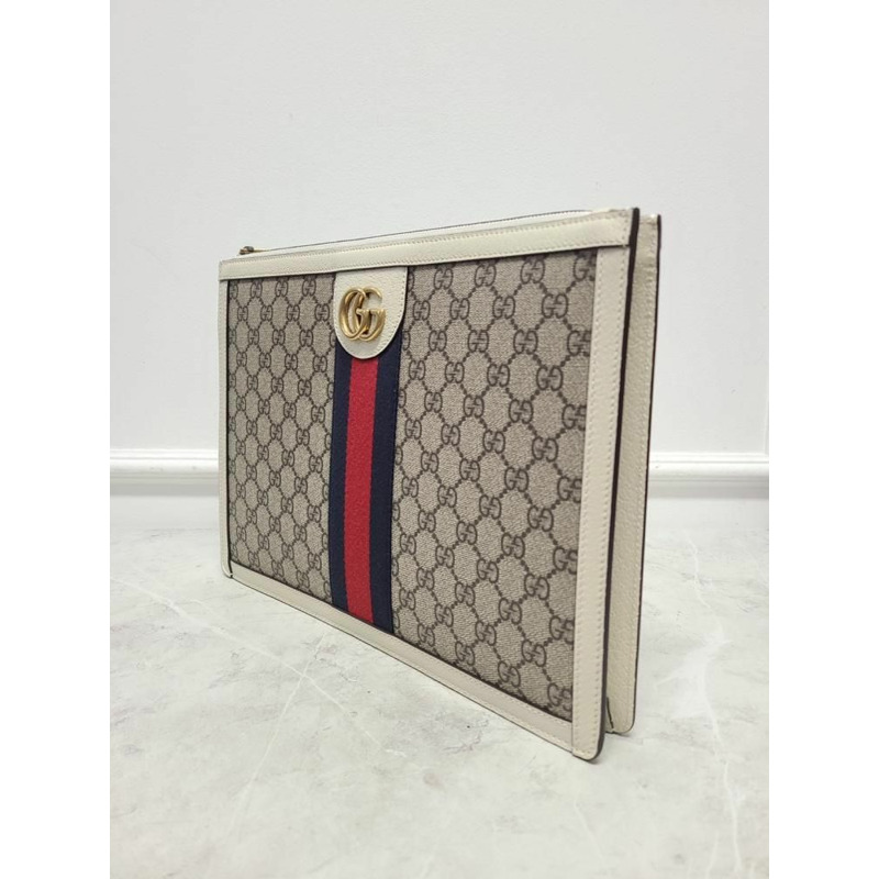 【包稅】GUCCI GG Supreme 白色 Ophidia 手拿包-1