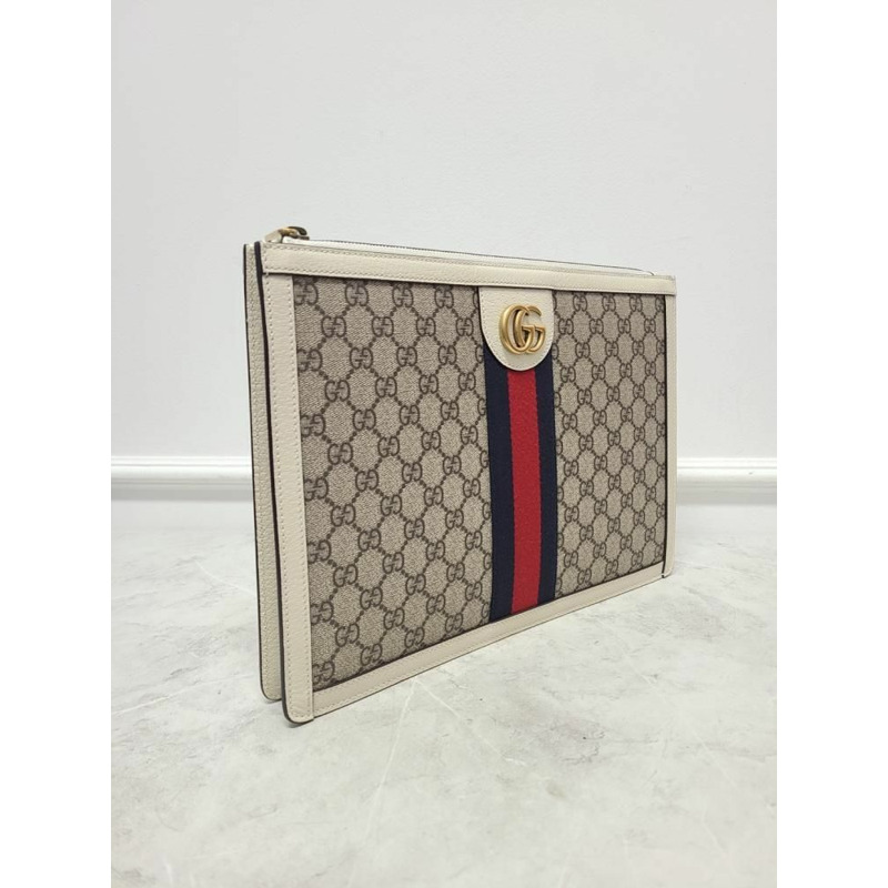 【包稅】GUCCI GG Supreme 白色 Ophidia 手拿包-2