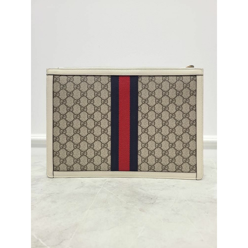 【包稅】GUCCI GG Supreme 白色 Ophidia 手拿包-4