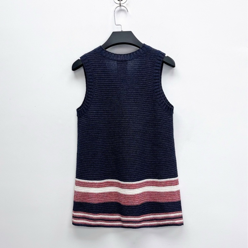 閒置品Chanel香奈兒深藍色 亞麻棉混紡針織背心式連衣裙-1