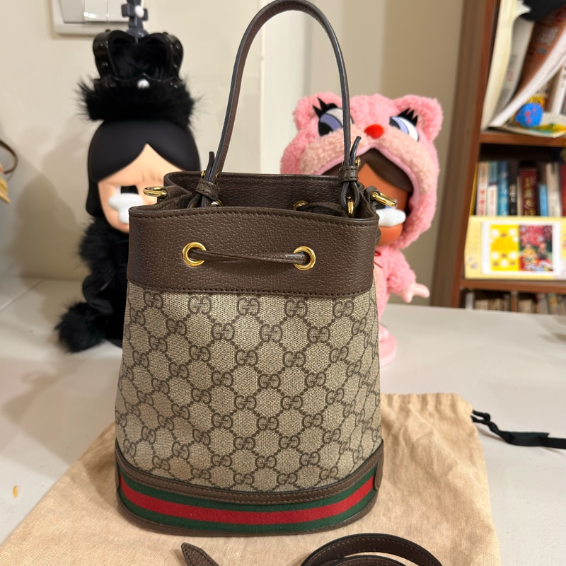🚚趕過年前出貨🍙 GUCCI Ophidia帆布老花紅綠織帶水桶包🍙二手閒置品 誇張議價不回應-1