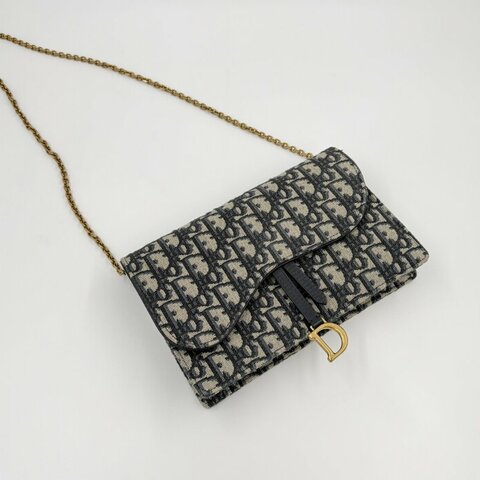DIOR - 藍色緹花Saddle Oblique woc