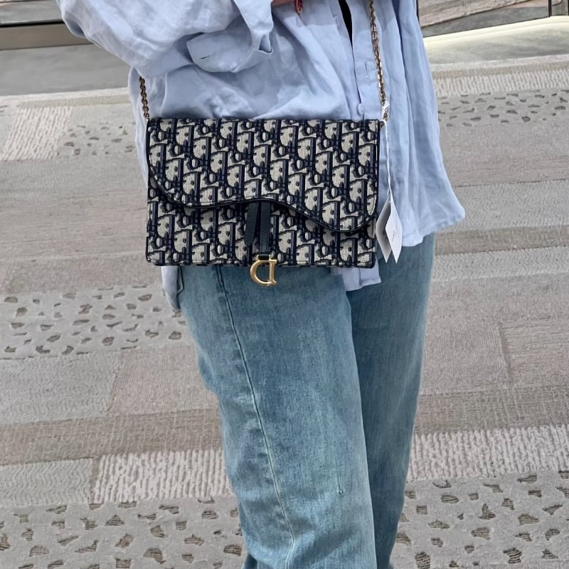 DIOR - 藍色緹花Saddle Oblique woc-2