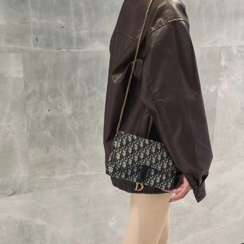 DIOR - 藍色緹花Saddle Oblique woc-3