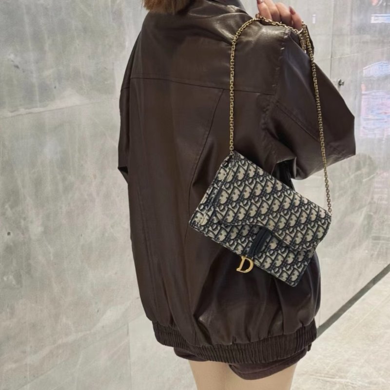 DIOR - 藍色緹花Saddle Oblique woc-4