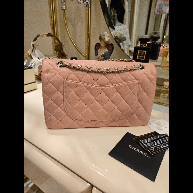Chanel 經典銀扣淡粉紅雙蓋CF-2