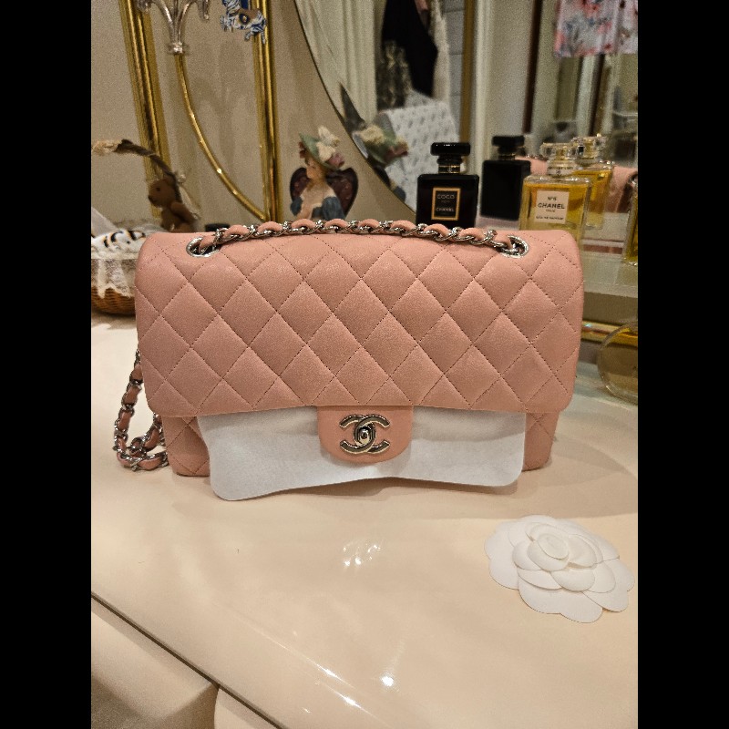 Chanel 經典銀扣淡粉紅雙蓋CF-4