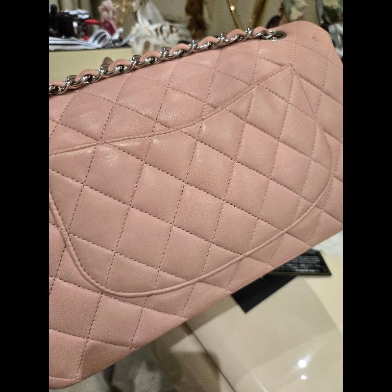 Chanel 經典銀扣淡粉紅雙蓋CF-6